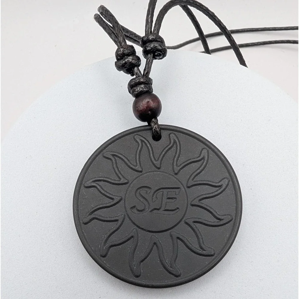 Cosway SE Pendant Scalar Energy Volcanic Lava Stone Necklace Black Sun Korea